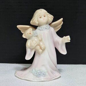 Mini Russ Porcelain Angel 2.5" highly detailed girl figurine teddy bear pink